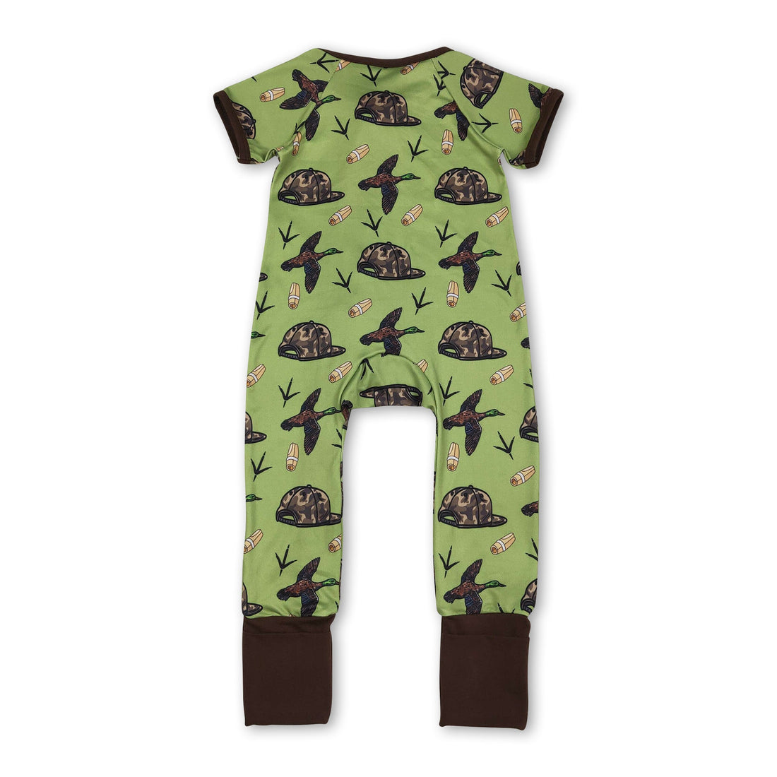Short sleeves camo hat duck baby boy zipper romper