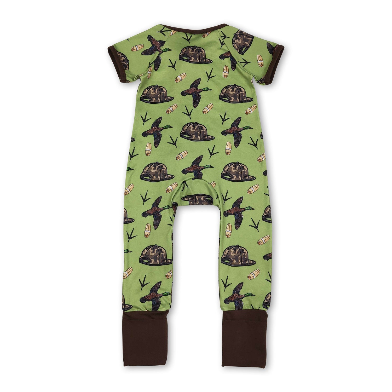 Short sleeves camo hat duck baby boy zipper romper