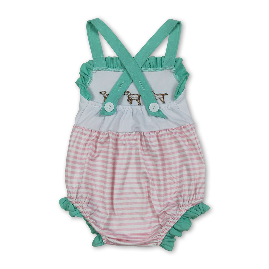 Mini Rodeo girl bubble romper with ruffle straps and striped pattern, perfect for summer baby girls&