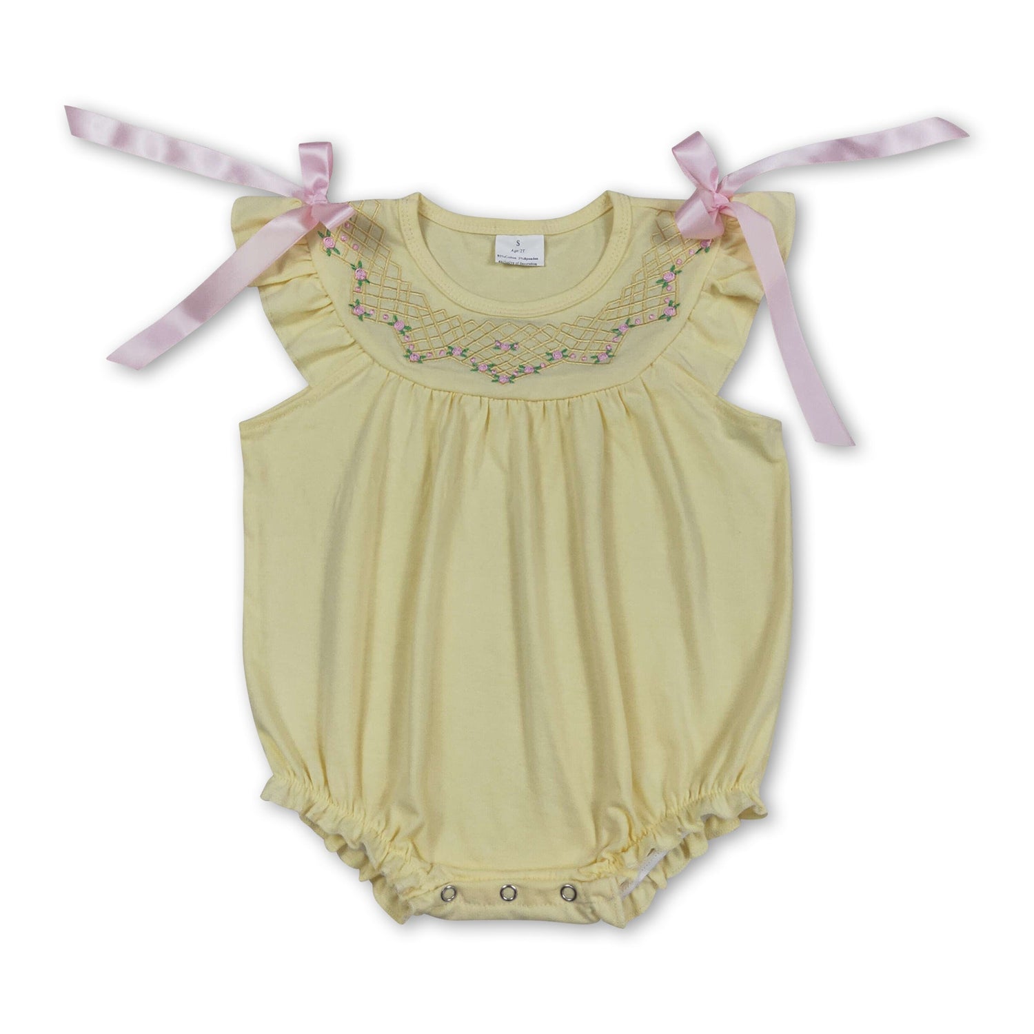 Flutter sleeves yellow floral embroidery baby girls romper