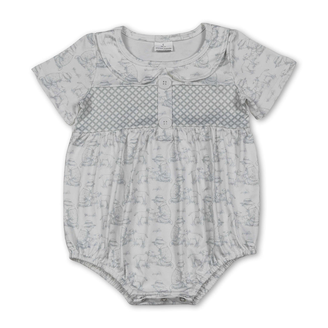 Mini Rodeo boy baby romper with short sleeves, featuring a sheep design, perfect for summer and comfortable for baby boys.