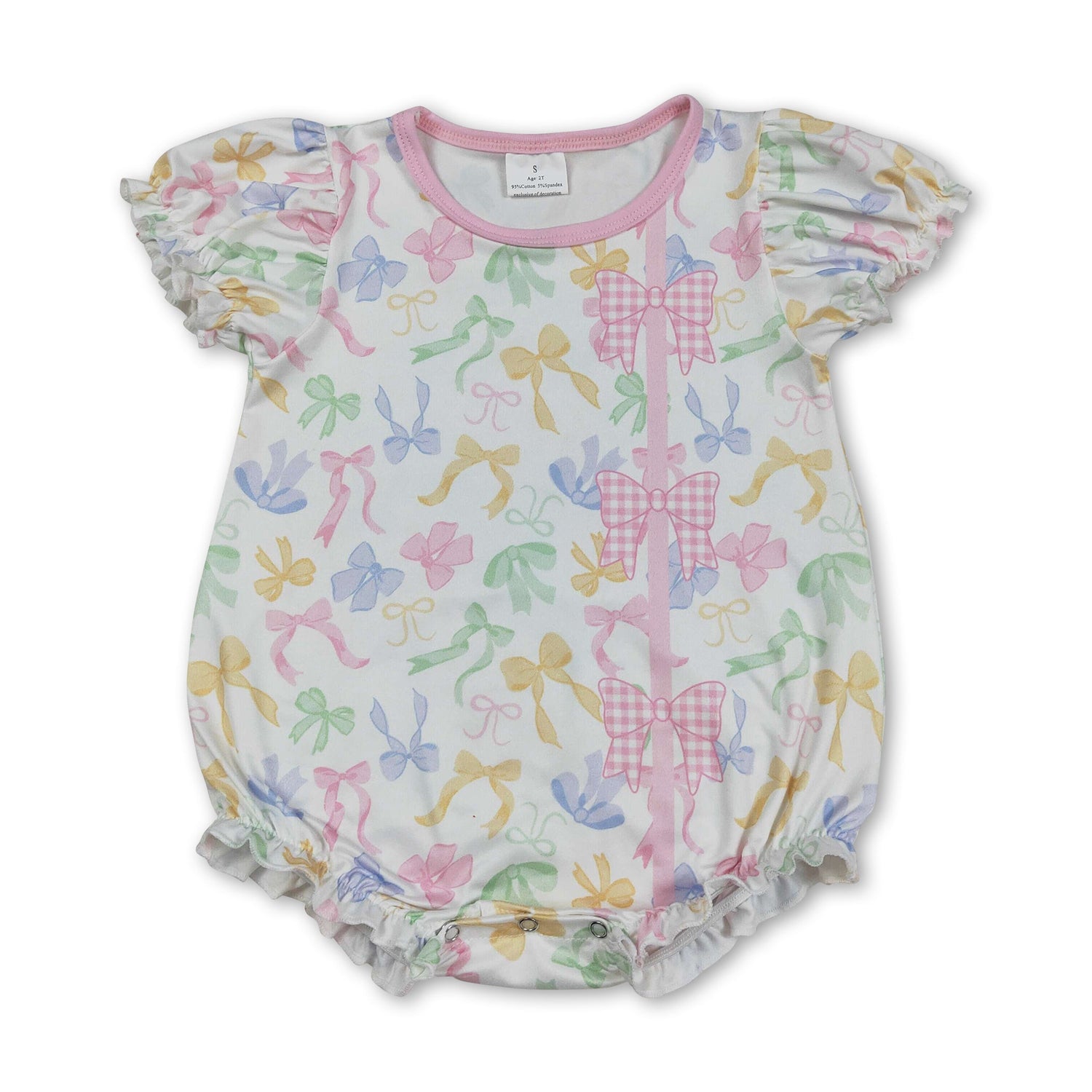 Short sleeves colorful bows baby girls summer romper
