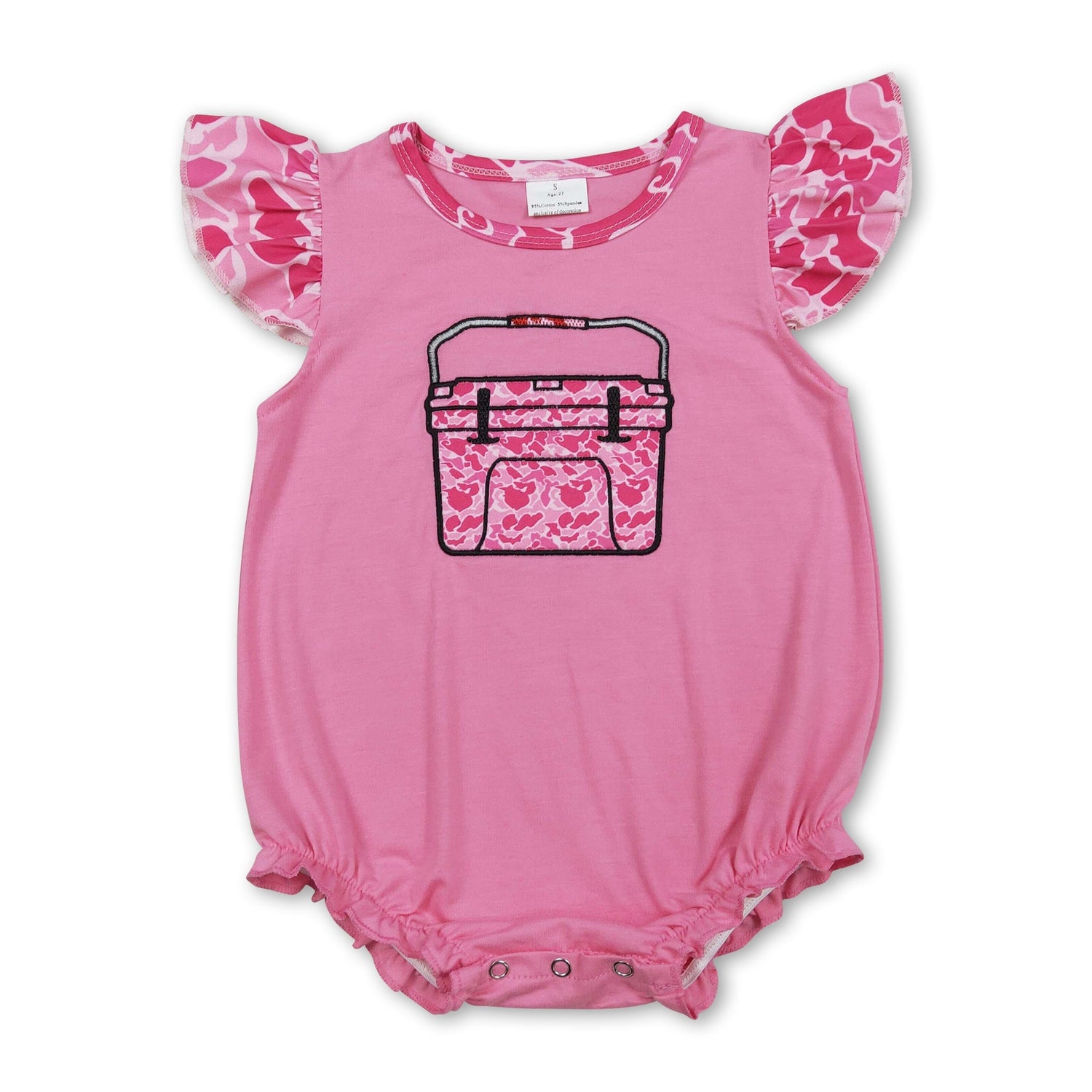 Flutter sleeves camo fishing embroidery baby girl romper