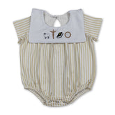 Baby boy Easter romper with short sleeves, stripe pattern, and cross embroidery by Mini Rodeo, featuring a cute bubble design.