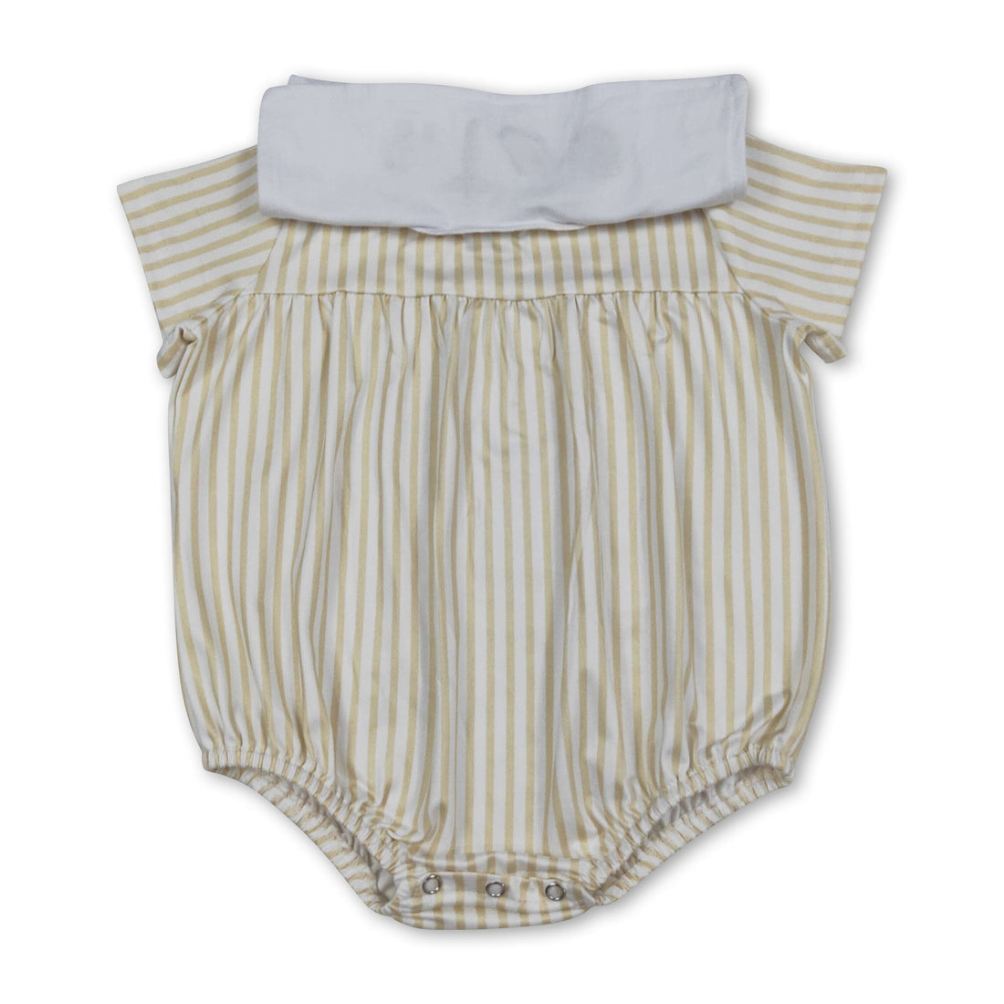 Mini Rodeo boy bubble romper with short sleeves, colorful stripe pattern and cross embroidery for Easter celebrations
