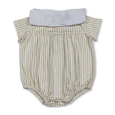 Mini Rodeo boy bubble romper with short sleeves, colorful stripe pattern and cross embroidery for Easter celebrations