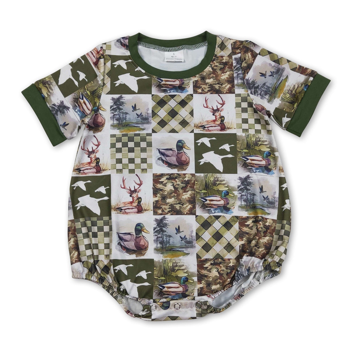 Short sleeves duck plaid patchwork baby boy romper