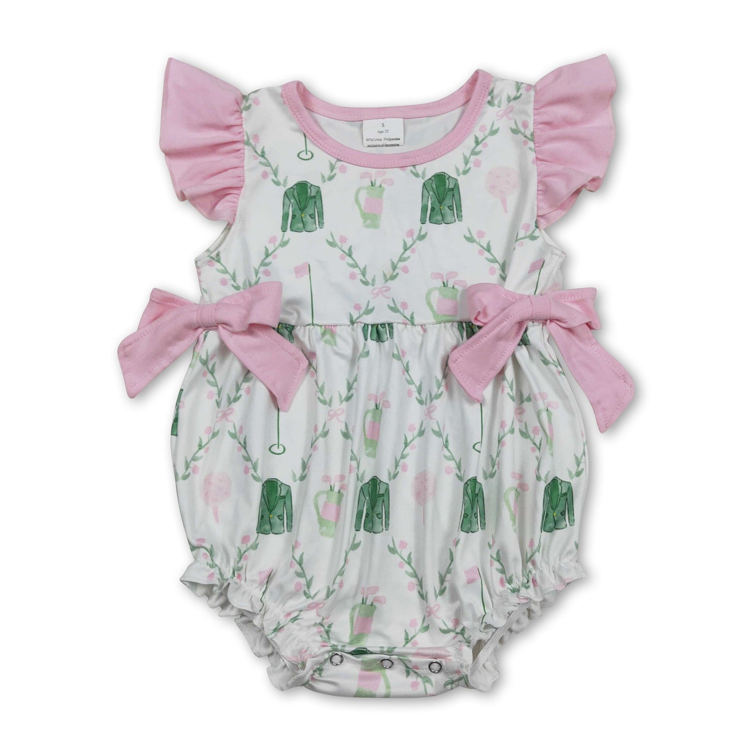 Pink flutter sleeves golf baby girls summer romper