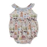 Mini Rodeo sleeveless plaid ruffle farm baby girls romper with cute ruffle details, designed for little girls in a playful farm-inspired style.