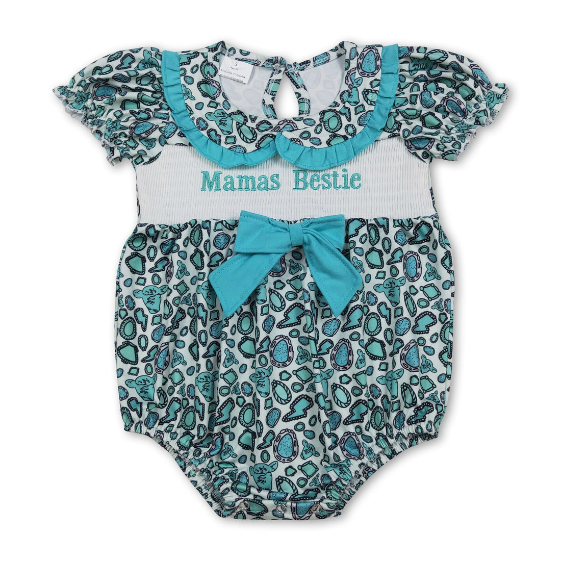 Baby girl romper with short sleeves in western style by Mini Rodeo, featuring playful bubble design and comfortable fit.
