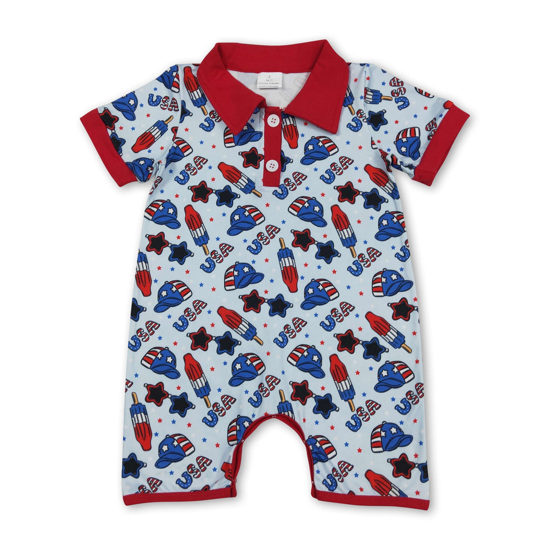 Mini Rodeo boy romper with short sleeves and popsicle design, perfect for 4th of July celebrations for baby boys.