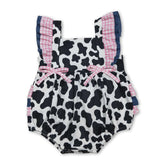 Mini Rodeo girl bubble romper with flutter sleeves and cow ruffle detail, perfect for summer baby girls.