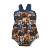 Mini Rodeo blue straps deer camo hunting baby boy summer romper, boy bubbles style, lightweight and comfortable for warm weather.
