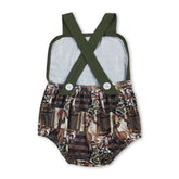 Mini Rodeo baby boy summer romper with deer stripe camo straps, featuring a cute boy bubble design for warm weather.