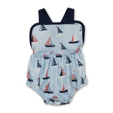 Mini Rodeo blue straps boy romper with bubbles design, perfect for summer and 4th of July celebrations for baby boys.
