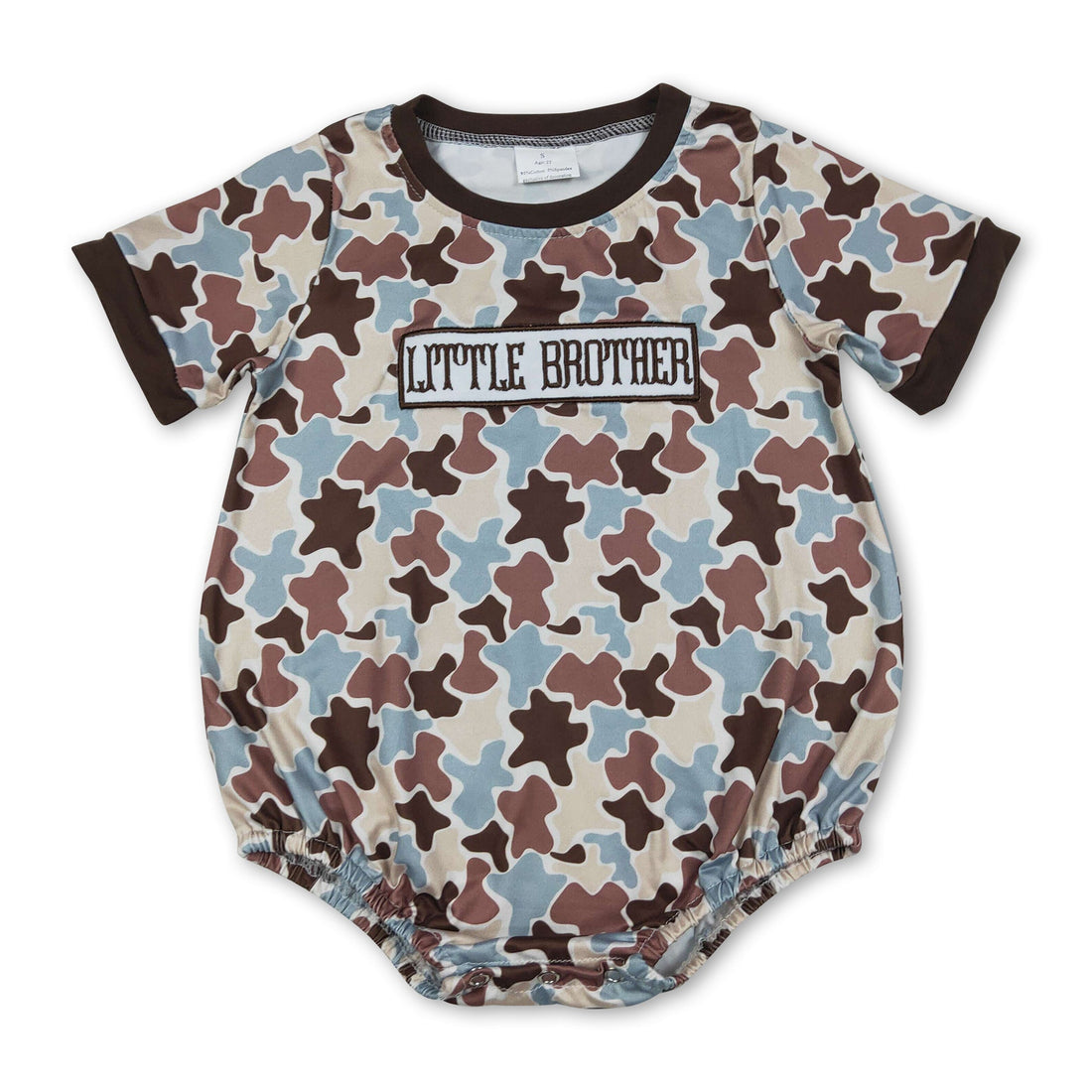 Mini Rodeo camo baby boy romper with little brother embroidery, short sleeve boy bubbles suit for infants.