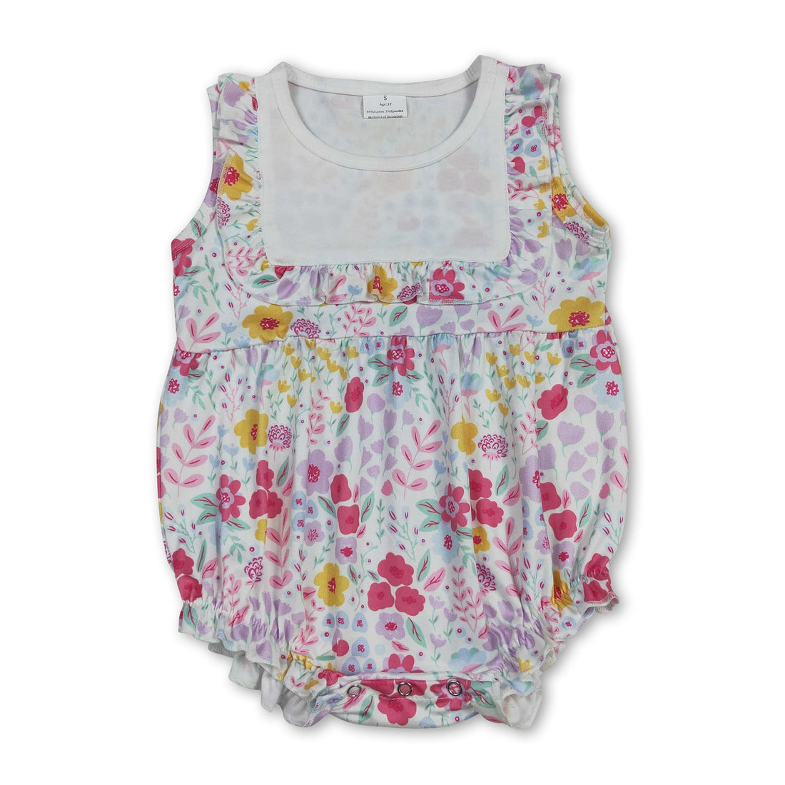 Mini Rodeo ruffle floral baby girl romper with bubble style, perfect for spring and summer, featuring a cute floral design.
