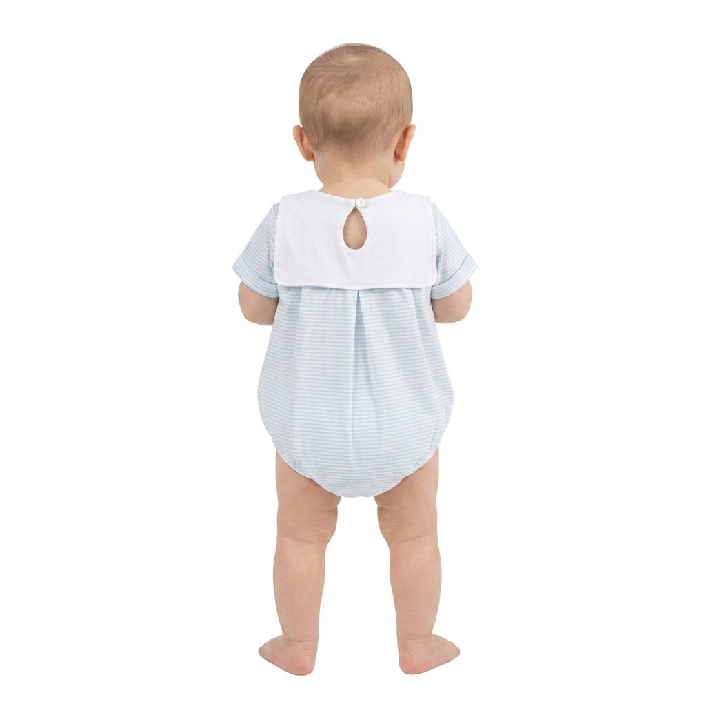 Short sleeves stripe farm tractor embroidery boy romper