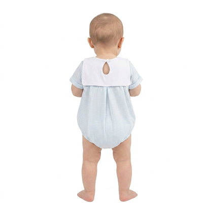 Short sleeves stripe farm tractor embroidery boy romper