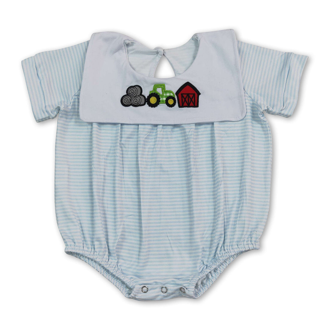 Short sleeves stripe farm tractor embroidery boy romper