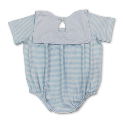 Short sleeves stripe farm tractor embroidery boy romper