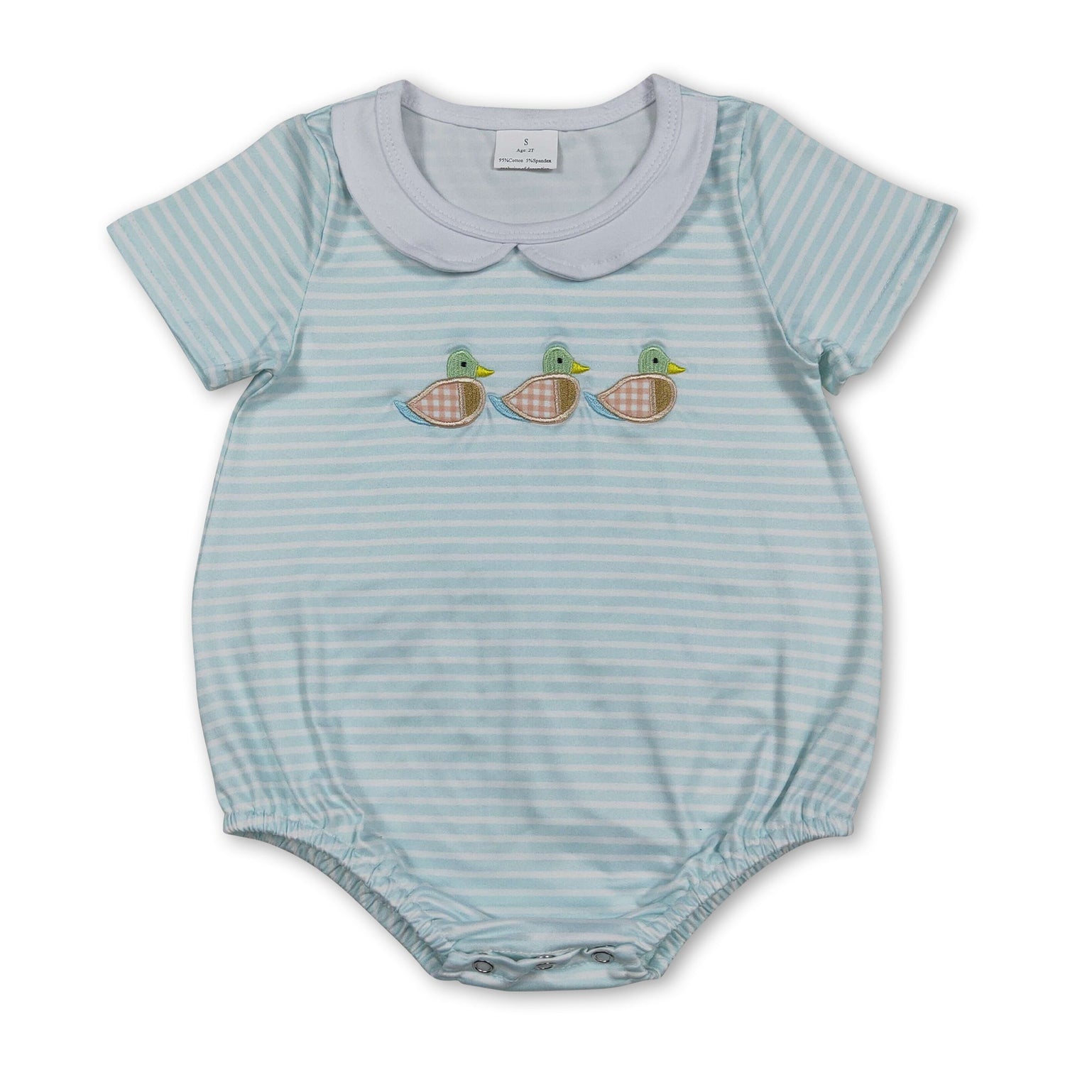 Short sleeves duck embroidery baby boy summer romper