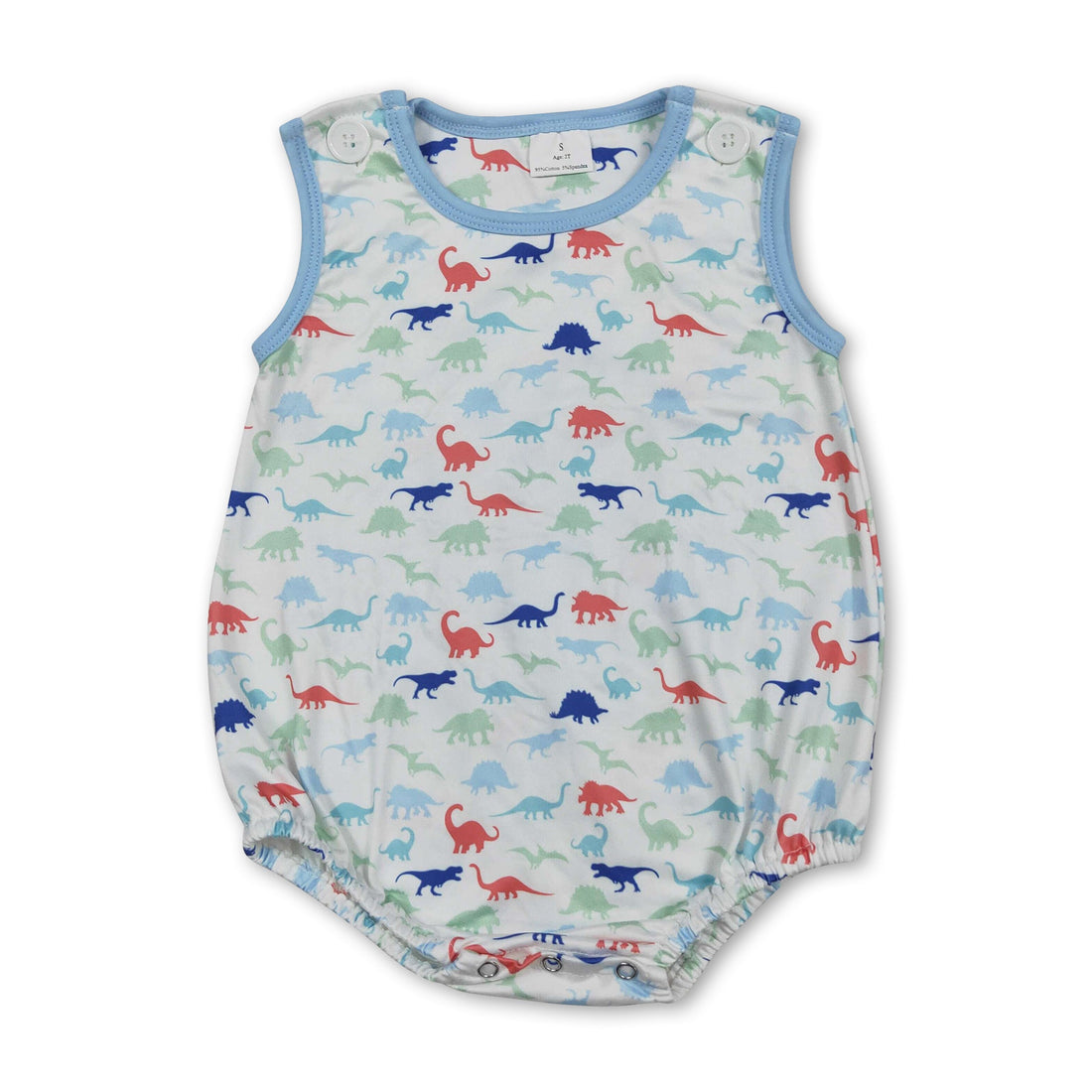 Mini Rodeo sleeveless dinosaur baby boy summer romper, cute sleeveless bubble romper with dinosaur print for boys.