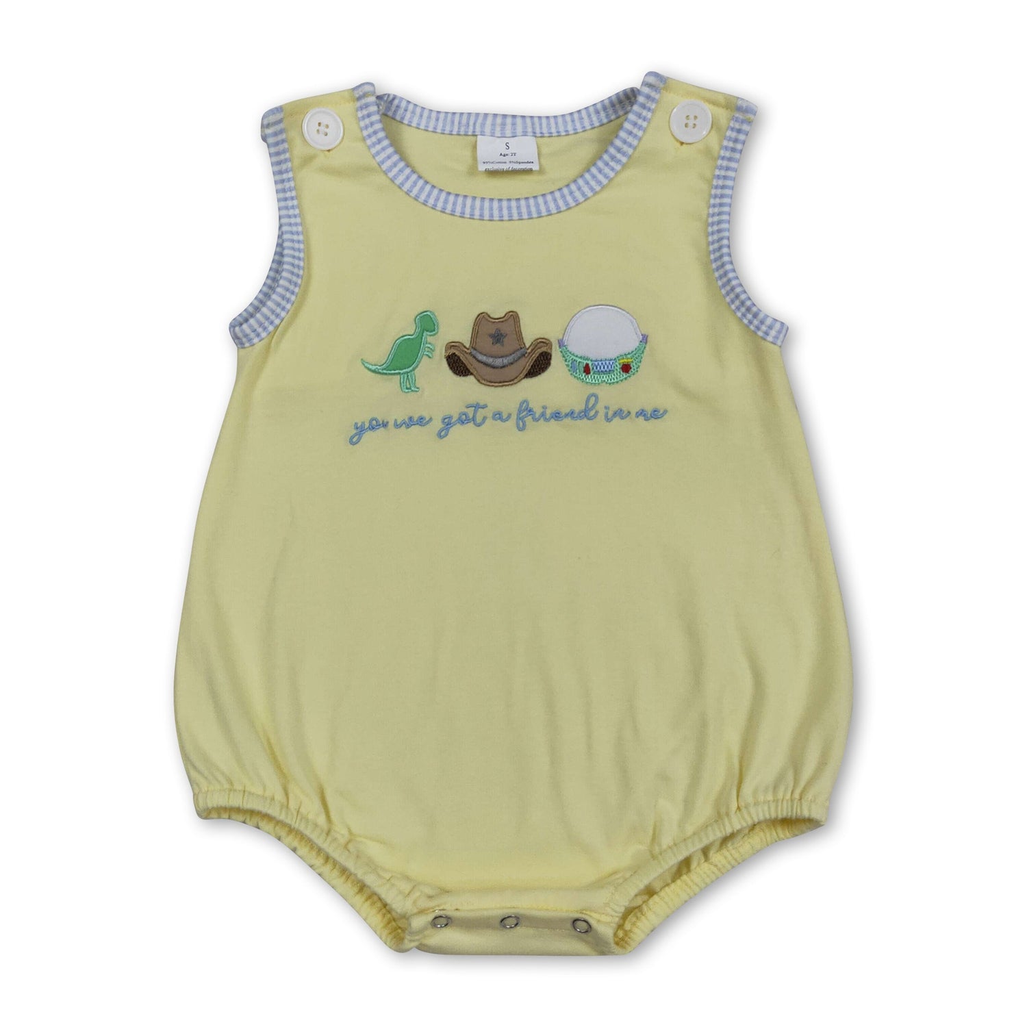 Yellow dinosaur embroidery baby boy summer romper