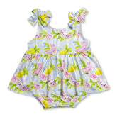 Mini Rodeo girl bubbles romper featuring sleeveless lemon and watermelon print, perfect for baby girls.
