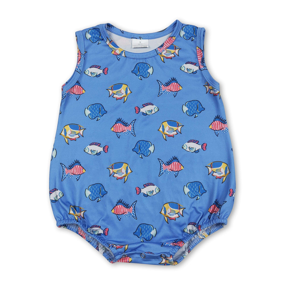 Blue sleeveless baby boy romper from Mini Rodeo&