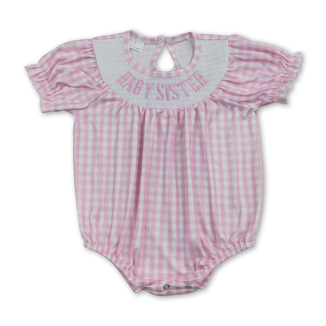 Short sleeves pink plaid baby sister smocked girls romper