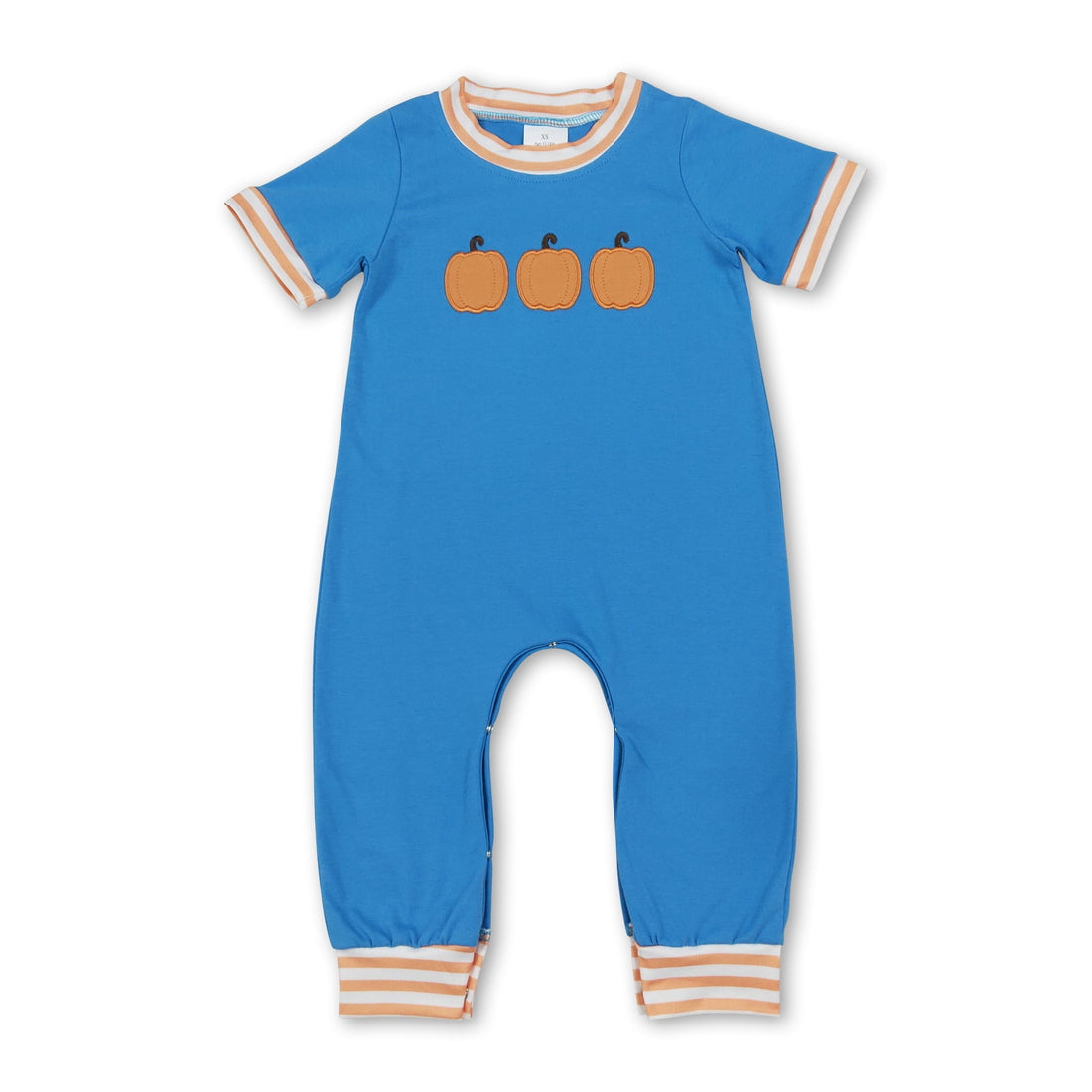 Short sleeves blue pumpkin embroidery boy fall romper