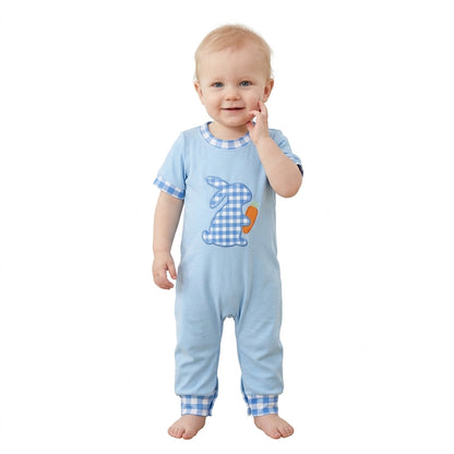 Plaid rabbit carrot embroidery baby boy Easter romper