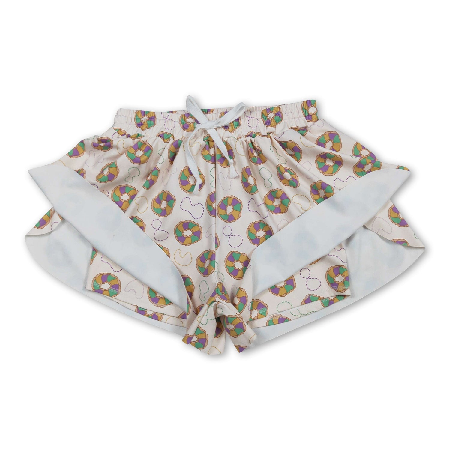 Purple green yellow donut women Mardi Gras active shorts