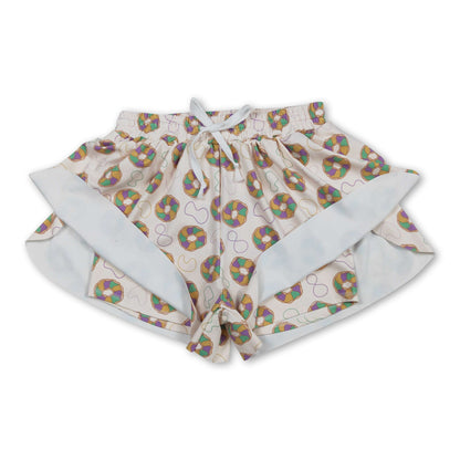 Purple green yellow donut women Mardi Gras active shorts