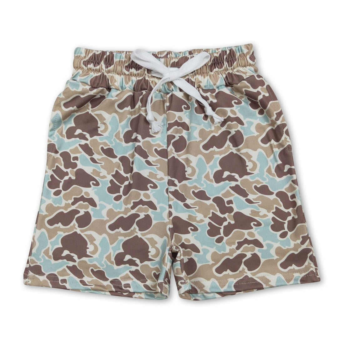 Mint camo boys summer shorts by Mini Rodeo, lightweight and comfortable boy shorts with a stylish camo pattern for kids.