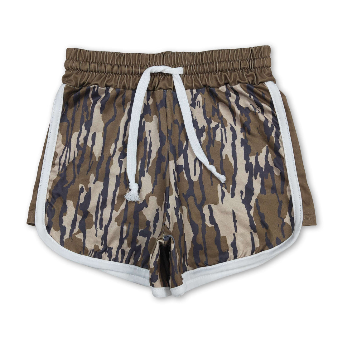 Olive camouflage drawstring girl shorts by Mini Rodeo, perfect for summer kids&