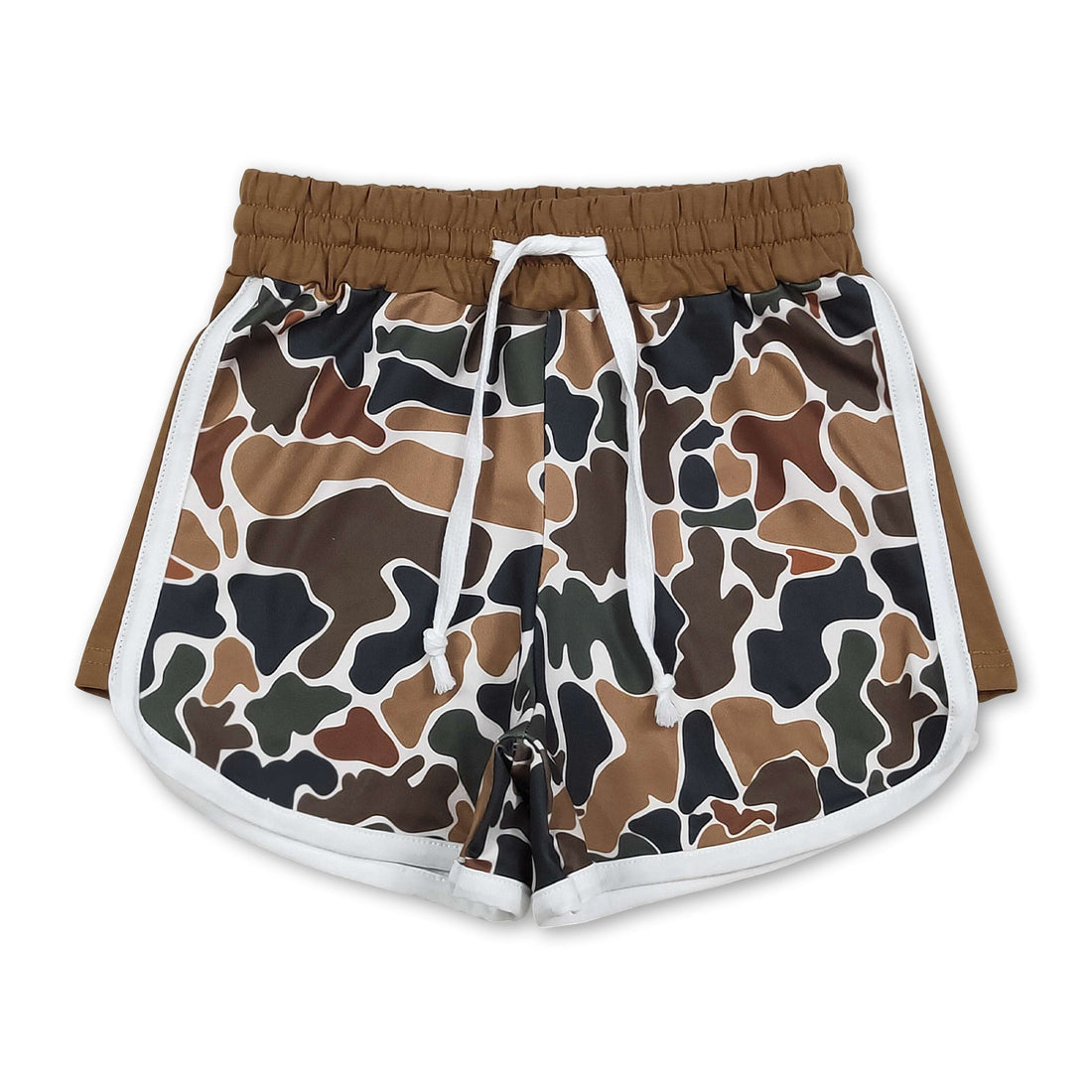 Brown camo drawstring girl shorts by Mini Rodeo, summer kids&