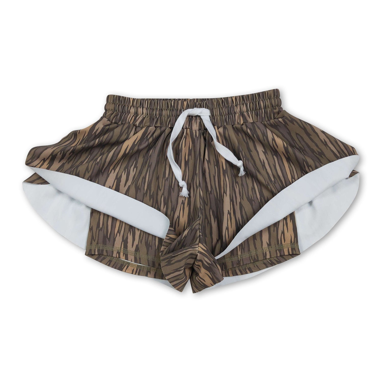 Olive camo kids girls summer active yoga shorts