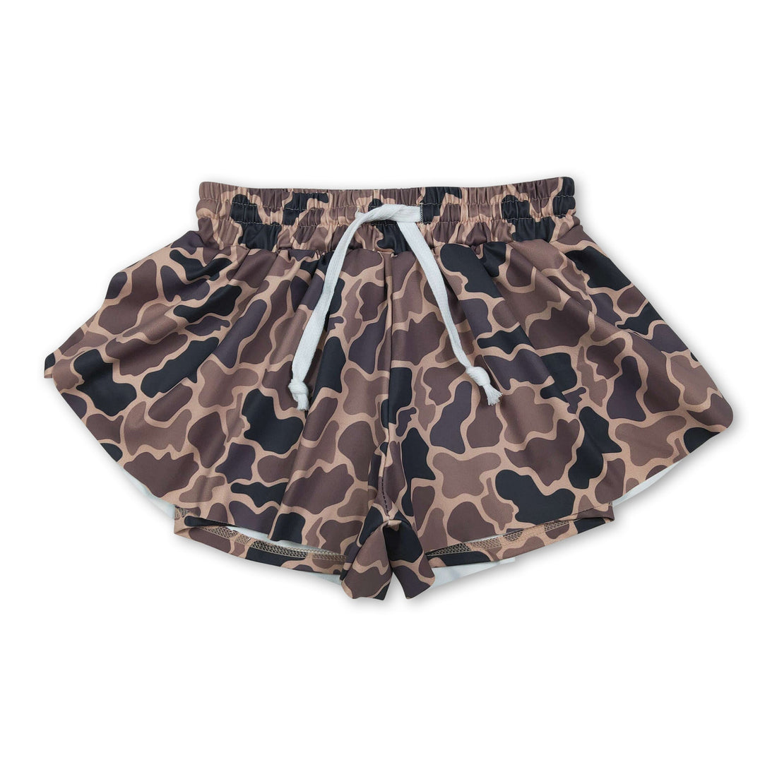 Brown camo kids girls summer active yoga shorts