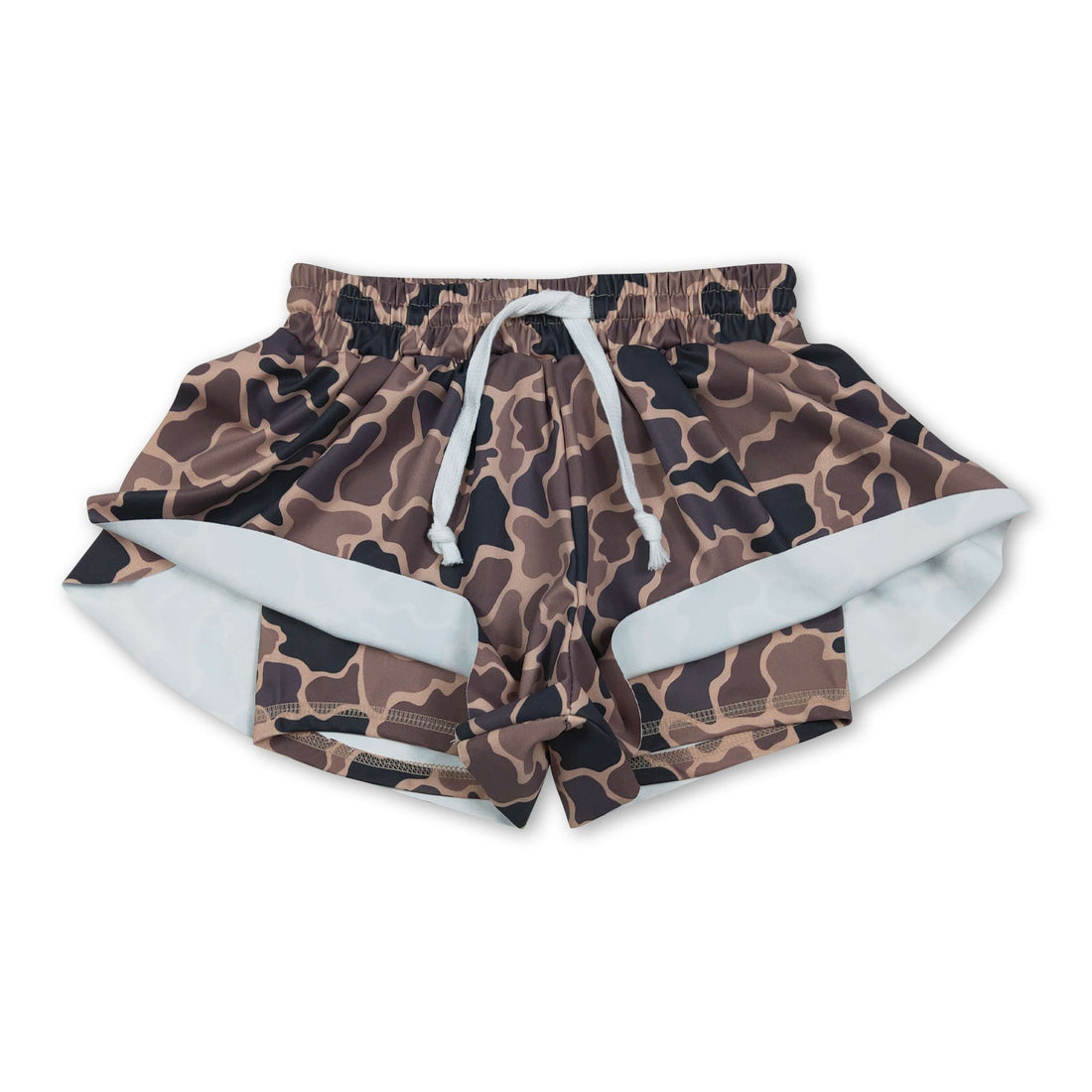 Brown camo kids girls summer active yoga shorts