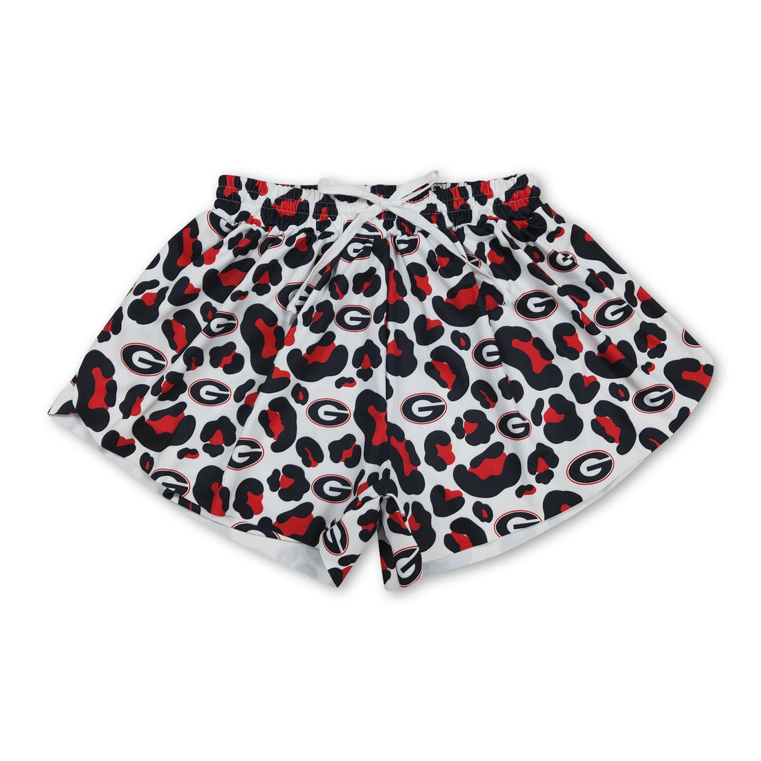 Red leopard print women’s active shorts by Mini Rodeo featuring a stylish, comfortable fit for women’s workout and casual wear.