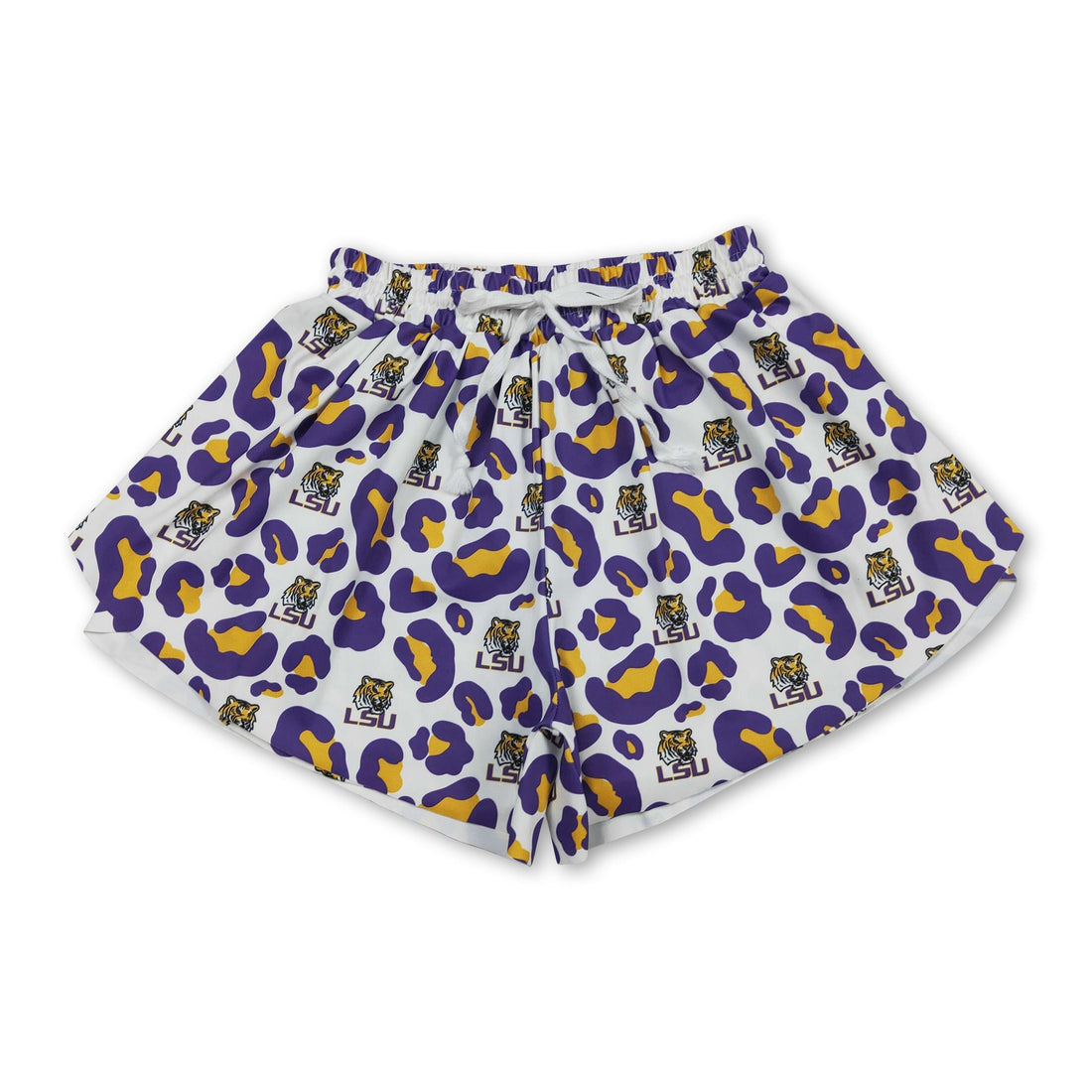 Leopard tiger print women’s active shorts by Mini Rodeo, featuring a comfortable fit and stylish animal pattern for active wear.