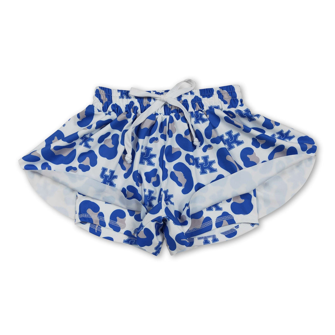 Blue leopard print girl shorts from Mini Rodeo, U K kids team active summer shorts, featuring a comfortable fit for girls.