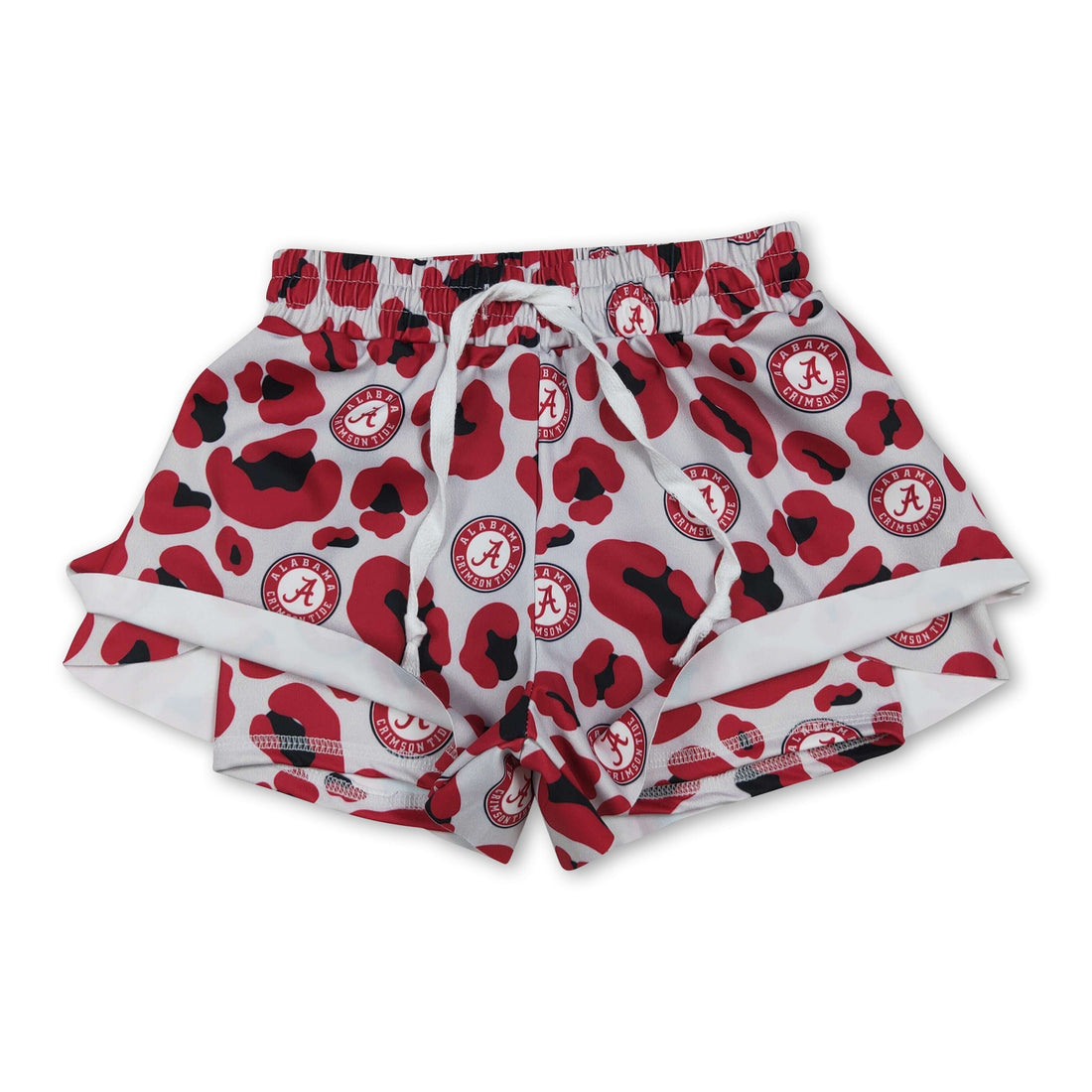 Red leopard print girl shorts for kids by Mini Rodeo, perfect for summer active wear, featuring a fun, vibrant design.
