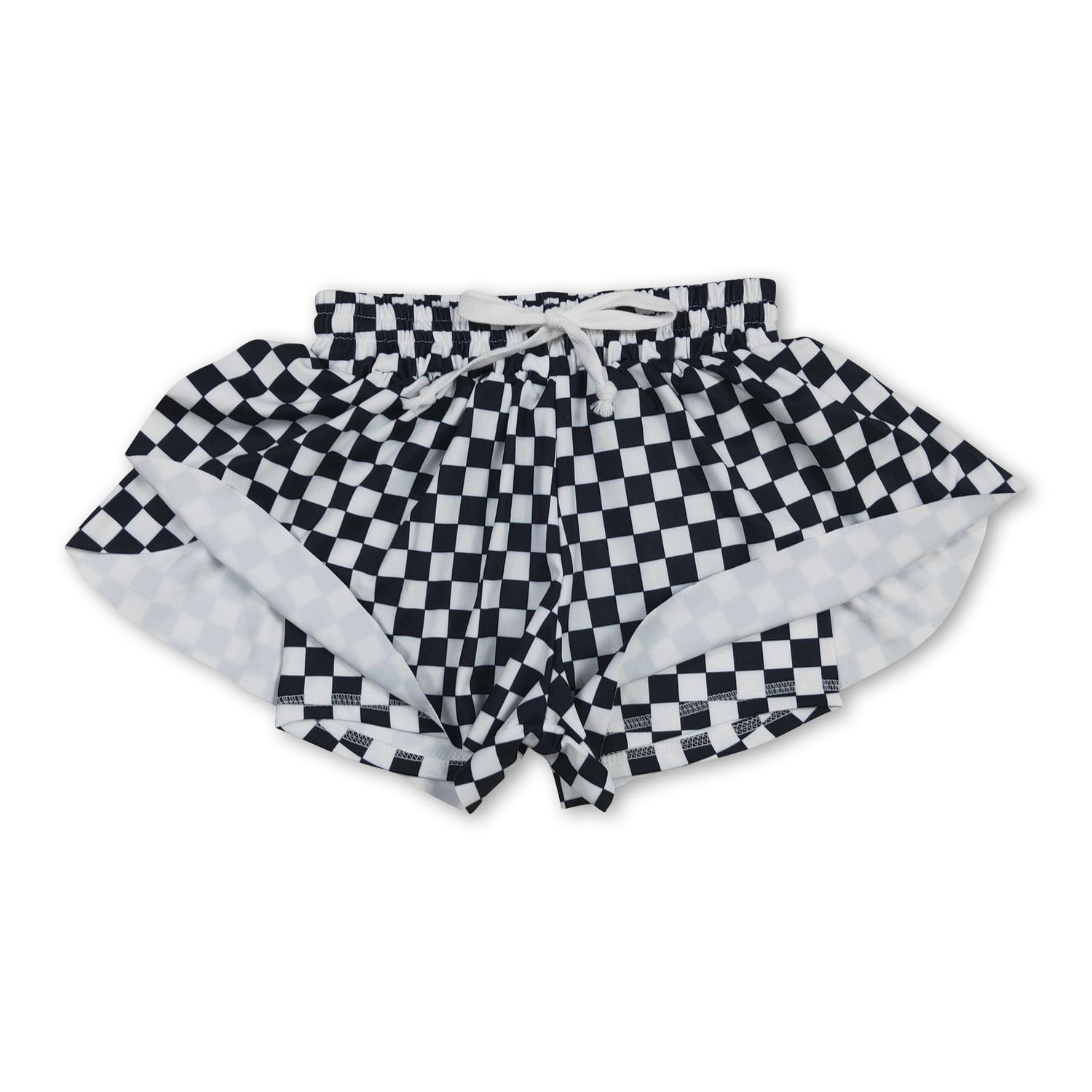 Black plaid kids girls team active summer shorts