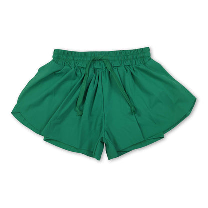 Green elastic waist kids girls active butterfly shorts