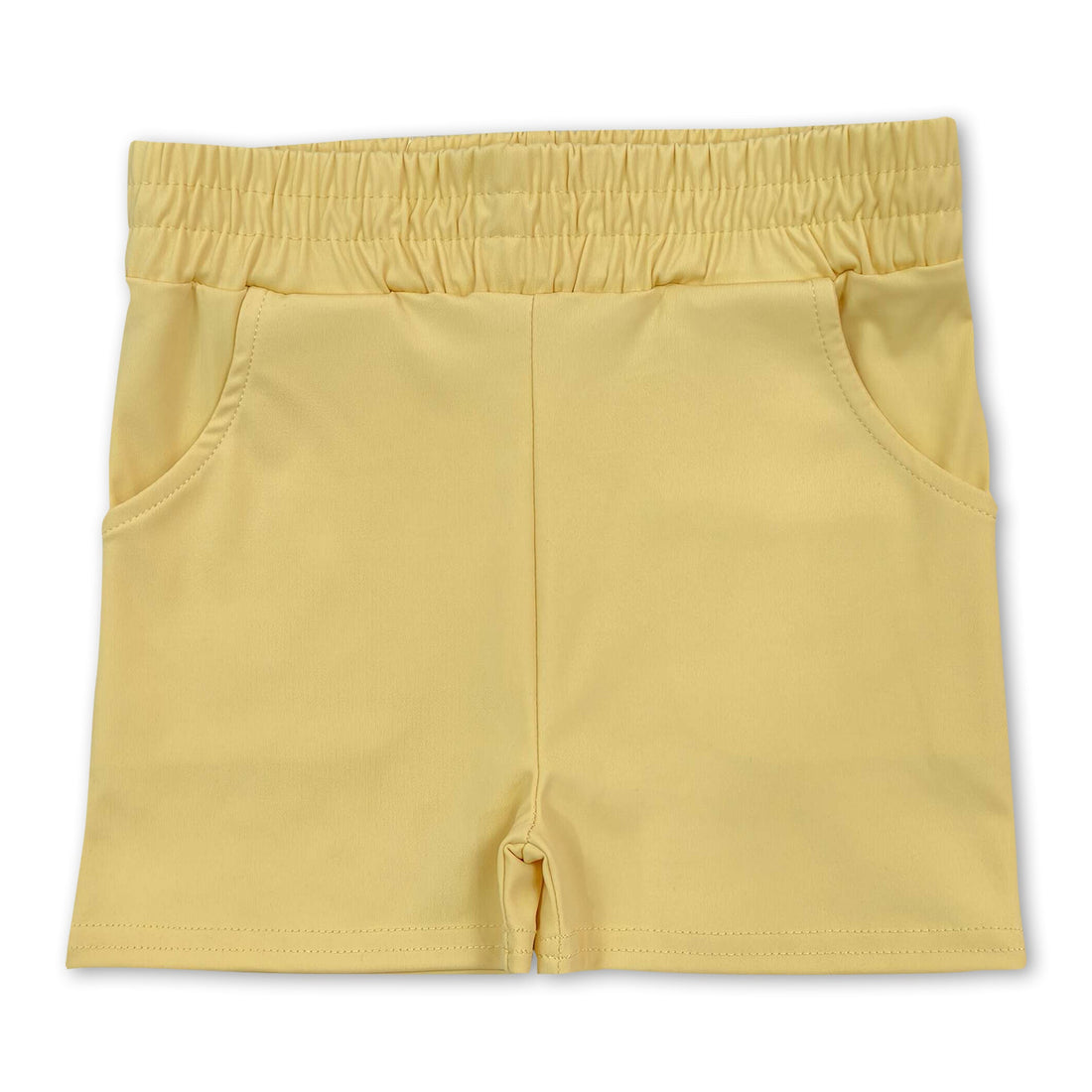 High waist yellow pockets kids girls tight active shorts