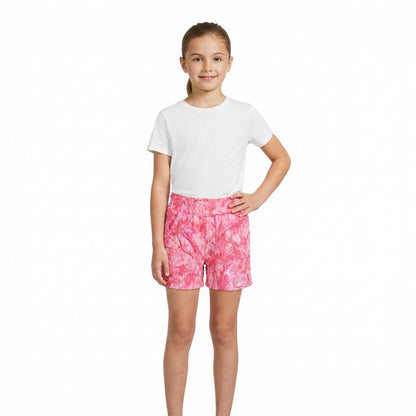 Pink leaves camo kids girls summer pocket shorts
