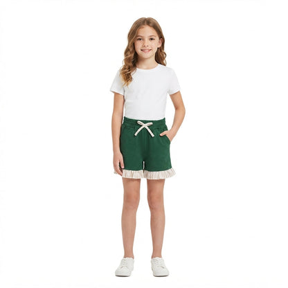 Stripe ruffle dark green kids girls shorts